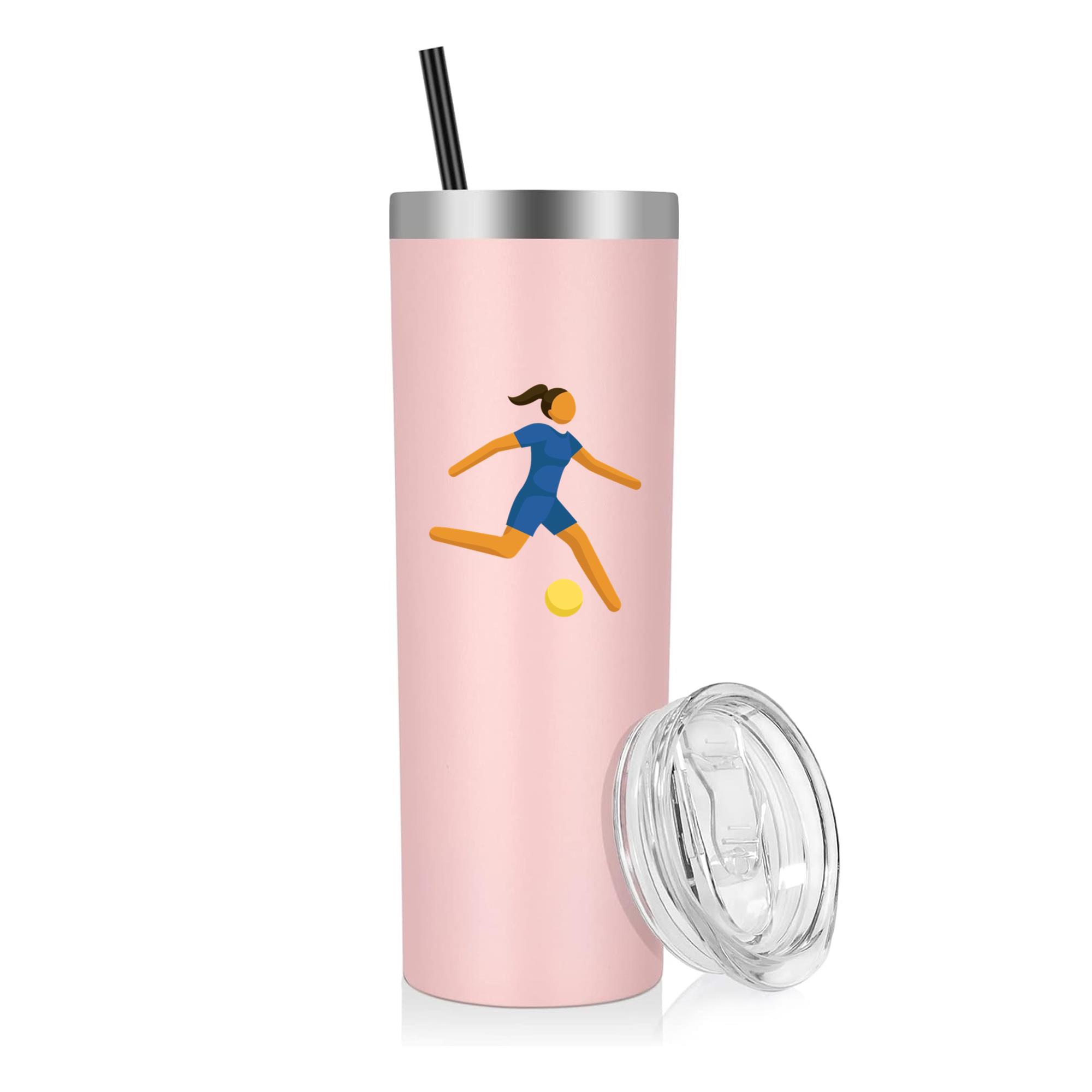 Woman Playing Football Flat 20oz Stainless Steel Tumbler