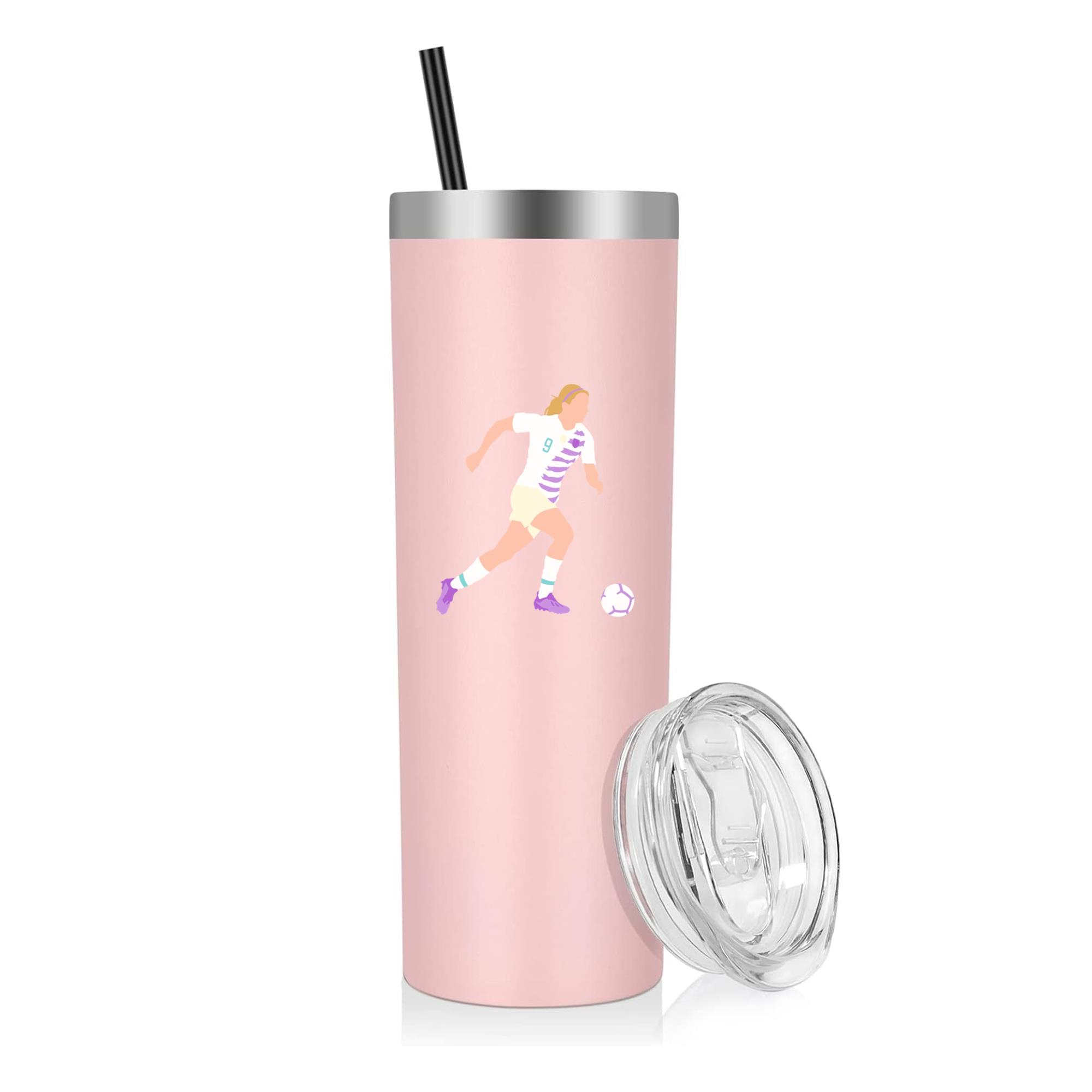 Woman Soccer Player Kicking Flat 20oz Stainless Steel Tumbler