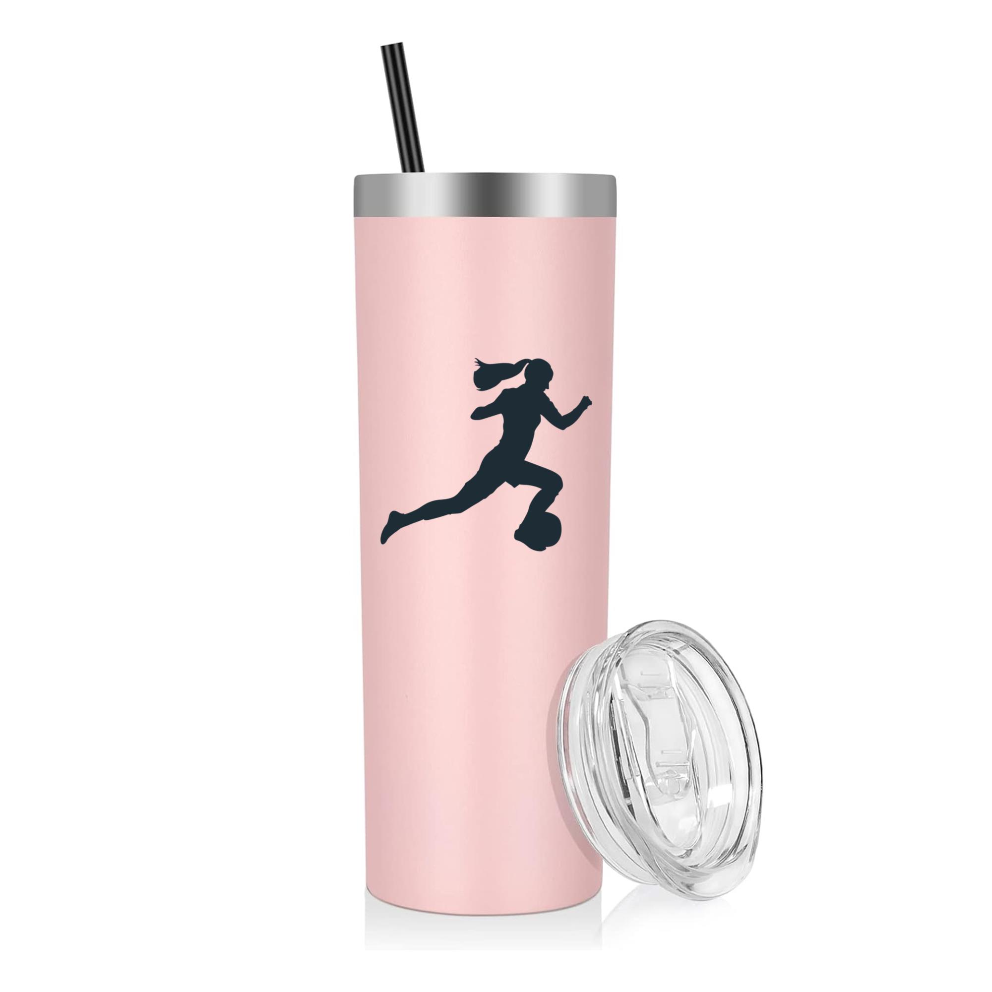Woman Sprinting With Ball Silhouette 20oz Stainless Steel Tumbler